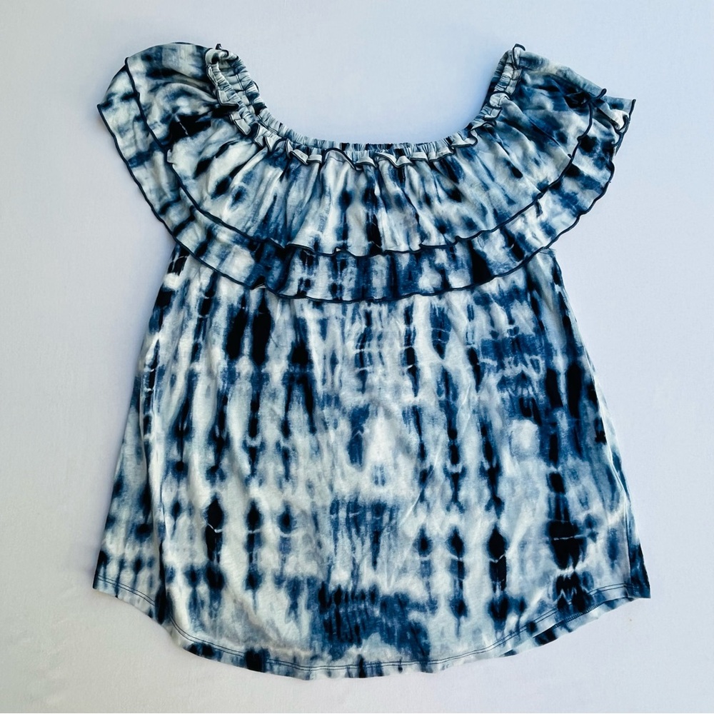 Lauren Ralph Lauren Womens Tie Dye Blue Off The Shoulder Blouse Coquette Top XL - Picture 6 of 8